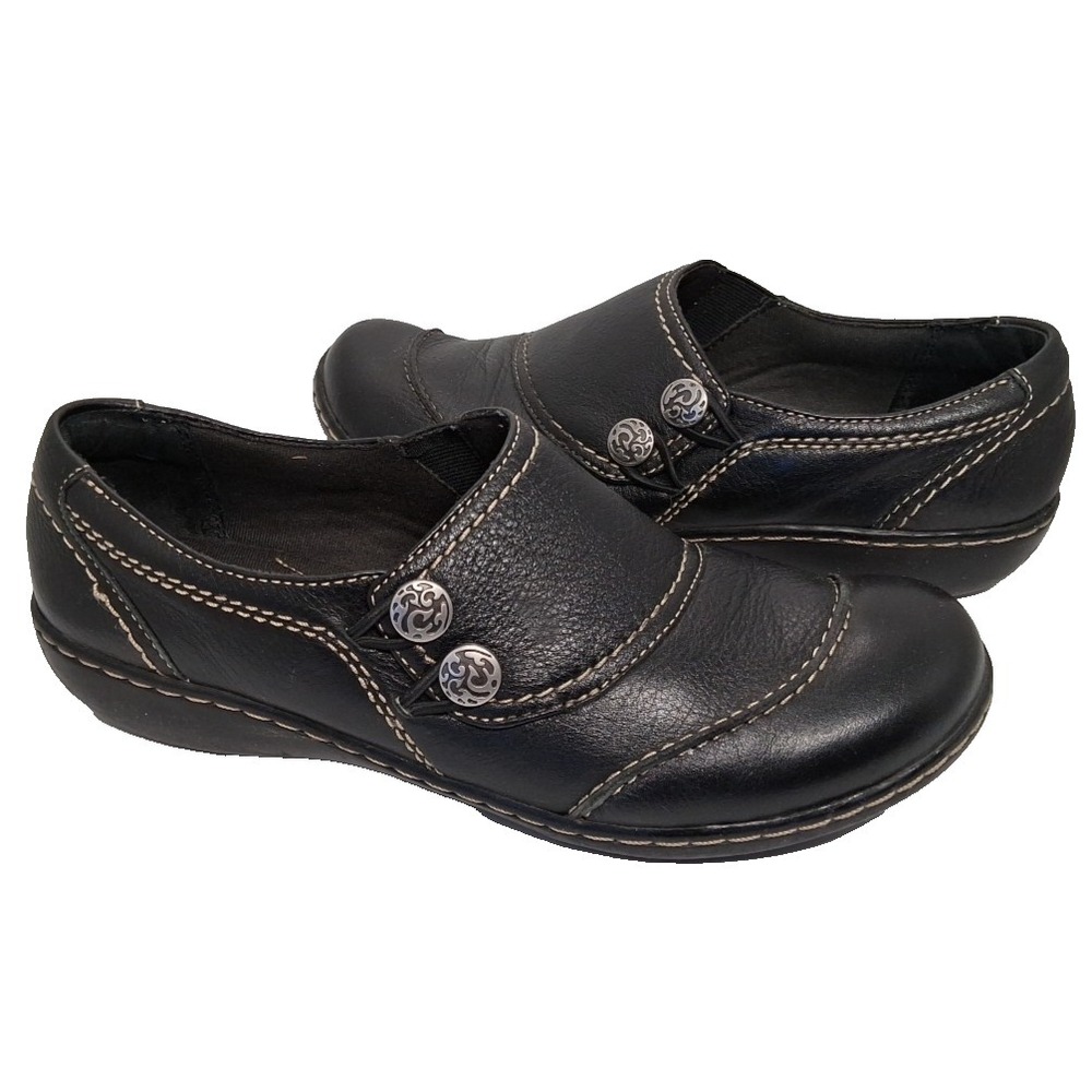Clarks Ashland Alpine Slip-On Womens‎ 8M US Black Leather Comfort Shoes